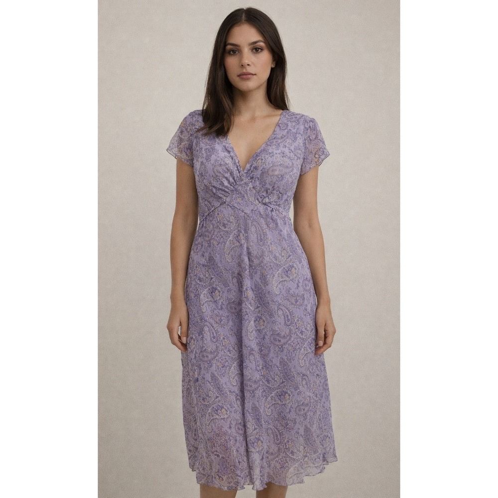 DBY Vtg 90s y2k Short Sleeve Chiffon A Line Dress Floral Fairy Tie Back Cottage